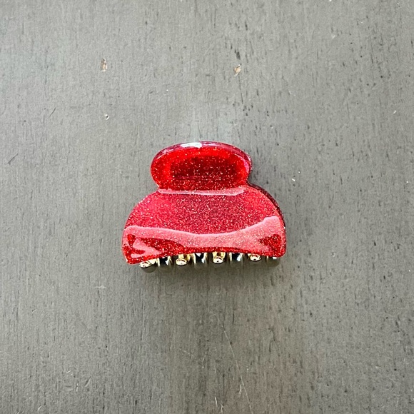High Heels on the High Road Accessories - Bright Red Cherry Allover Glitter Gloss Minimalist 
 1.5” Lobster Claw Hair Clip